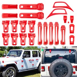 24PCS Exterior Decoration Trim Kit for Jeep Wrangler JL JLU 2018-2024 Door Hinge Handle Rear Tailgate Window Hinge Engine Hood Hinge Hood Latch Wheel Eyebrow Side Air Outlet Cover Red