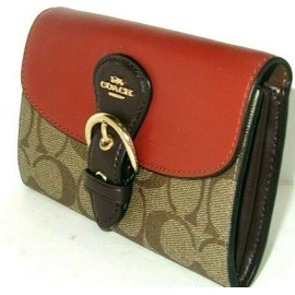 Coach C7374 Brand New Kleo Wallet Signature Mix Khaki Brown Burnt Sienna NWT$250