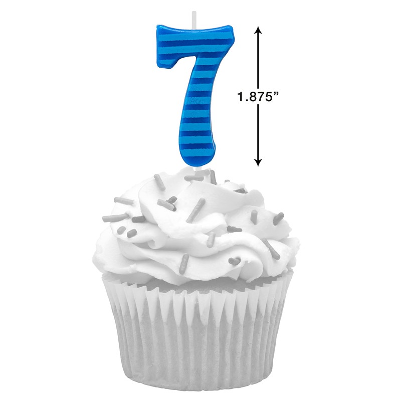 Papyrus Number 7 Birthday Candle, Blue Stripes (1-Count)
