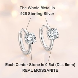 1-2ct Moissanite Hoop Earrings for Women,C4P D Color Simulated Moissanite 925 Sterling Silver Earrings with Certificate of Authenticity (1CT)