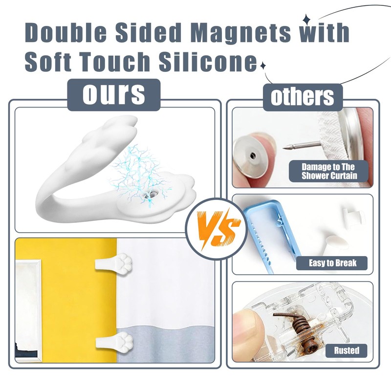 4 Pack Magnetic Silicone Shower Curtain Clips to Keep Liner