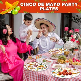 50PCS Cinco de Mayo Fiesta Paper Plates 10" X 12" Large Oval Mexican Party Supplies Disposable Dinner Dessert Plates for Let's Fiesta Taco Tuesday Decorations Dinnerware Tableware