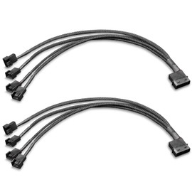 Molex to 3Pin / 4Pin Fan Adapter, Molex Fan Cable, 4Pin Molex (Actual 2-Pin) to 4 x Fan Splitter Cable, PC Fan Power Adapter Cable for 12V 3-Pin / 4-Pin PC Case Fans, 11.8in