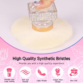 Nail Dust Brush Shiny Rhinestone Makeup Brush for Nails Tech Cleaning Supplies Acrylic Flower Shape Art Brush Clean Up Accessories (White)