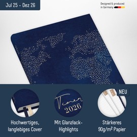 Häfft® Chäff-Timer Mini Pocket Calendar 2025/2026 A6+ "World Wide" Diary Small with 1 Week on 2 Pages, Weekly Planner, Calendar, Organiser - Sustainable and Climate Friendly