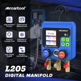 MRCARTOOL Digital AC Manifold Gauge Set 3 Way HVAC Gauge Refrigeration Charging Kit 3 Hose