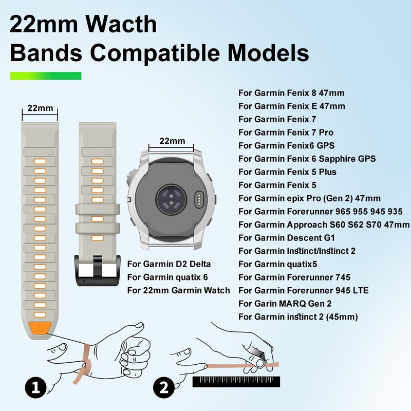 22mm & 26mm QuickFit Silicone Watch Band for Garmin Fenix