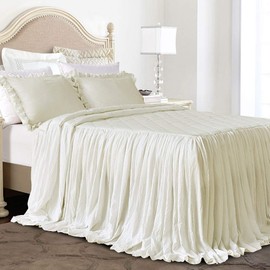 Queen's House Ruffle Skirt Bedspread Ivory Elegant Bed Spreads Queen Size Lightweight 3 Piece SetQueen