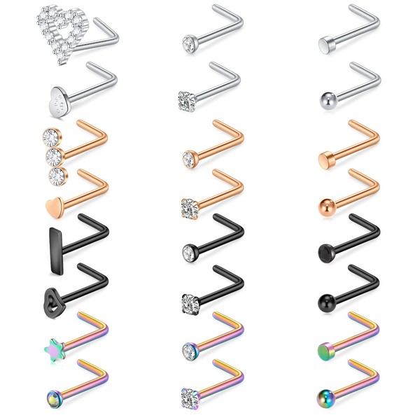 Mayhoop 20G Stainless Steel Nose Rings Nose Studs L Shape