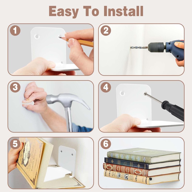 JYUHA 4 PCS Invisible Floating Bookshelves, Wall Mounted Floating Book