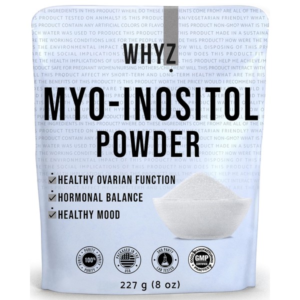 WHYZ Myo-Inositol Powder, 8oz, Natural Myo Inositol Supplement for Ovarian Support, Fertility and Hormonal Balance, Pure Inositol Powder, Myo-Inositol Supplement for Energy, Brain Health, 454 Servings