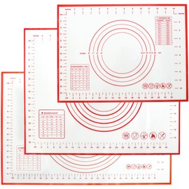 Silicone Baking Mat With Measurement Function Set of 3 Use Food Grade Silicone Ldeal for Dough Rolling Pie Crust Bread Making and Making Cookies (23.6×15.7,19.6×15.7, 15.7×11.8inch, Red)
