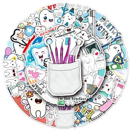 Cartoon Dental Stickers Waterproof Sticker Pack for Adult Teen Kid School Students Teacher Classroom 50 PCS Funny Tooth Vinyl Decals Water Bottles Laptop Skateboard Luggage Scrapbook Computer Phone