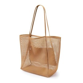 CWB&ADB Large Mesh Beach Tote Bag, Foldable Summer Handbag, Tan (brown)