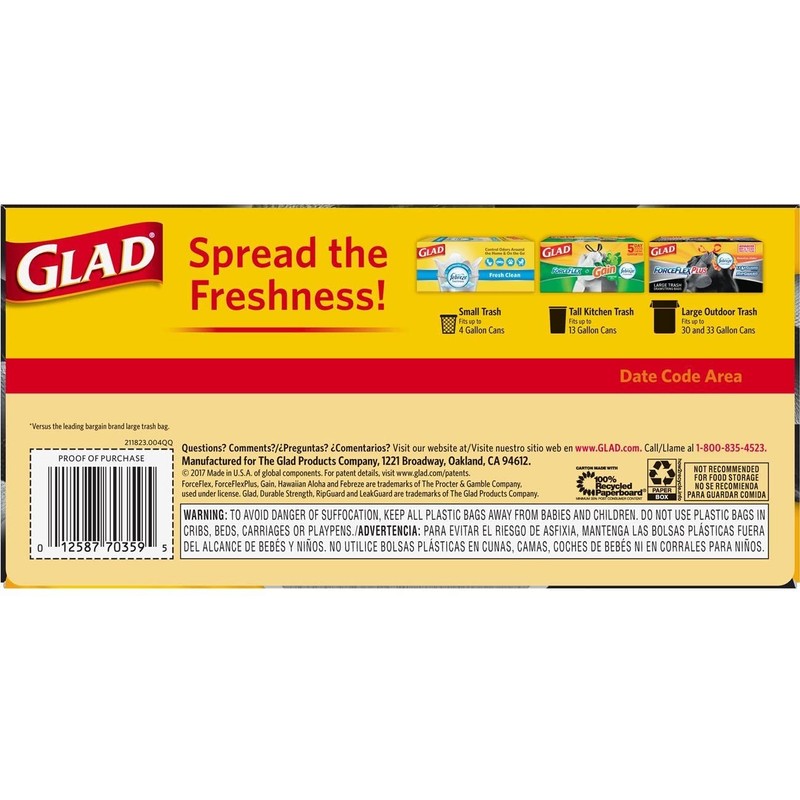Glad Large Trash bag, 30 Gallon, 25 ct