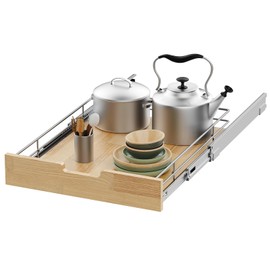 Sikarou Pull Out Cabinet Organizer,Heavy-Duty Slide Out Shelf, Wood And Wire Basket, Pull Out Drawer for for Kitchen Under Sink Space, Pantry, Bathroom (23 * 21 WM)