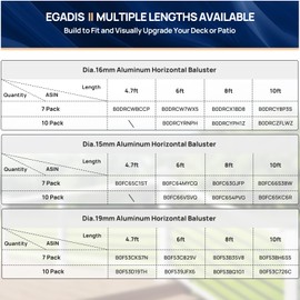 7 Pack 4.7 FT x 3/4 inch Aluminum Deck Balusters Horizontal Stair Baluster Hollow Round Black Staircase Bar Spindles for Indoor Outdoor Railing