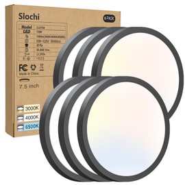 slochi 6 Pack Flush Mount Ceiling Light, 3000K-4000K-6500K Ceiling Light Fixture 7.5Inch, Ultra Thin Round White Flat led Lights for Bathroom Hallways Closet Laundry Bedroom Kitchen