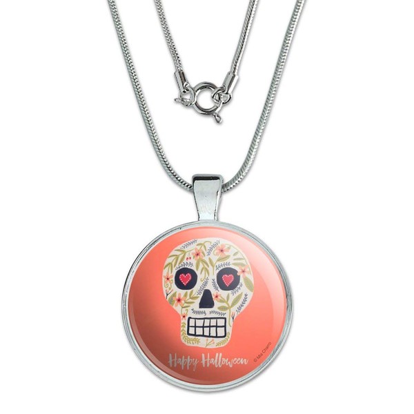 GRAPHICS & MORE Happy Halloween Fun Floral Skull 1" Pendant