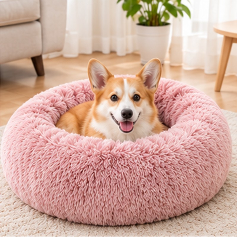 Round Plush Pet Bed for Dogs & Cats – Soft