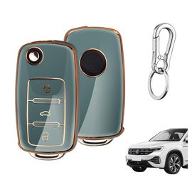 Ruayia Autoschlssel Hlle Kompatibel mit VW, TPU Silikon Schlsselhlle Cover fr Volkswagen VW Beetle CC EOS Golf GTI R32 Rabbit TIGUAN, 3-Tasten - Goldener Rand-Grau