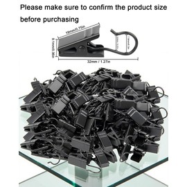 100 Pack Small Curtain Clips Curtain Hooks Stainless Steel Light Clips S Hooks Clip Set for Hanging Photos Tent Lights Home Decorations Art Craft-Black