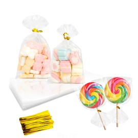 Cidenbio 100 PCS Cellophane Treat Bags, 3x5 In Clear Cellophane Gift Bags with Twist Ties Plastic Goodie Bag for Party Favor Cookie Candy Popcorn Bakery Chocolate Gift Wrapping