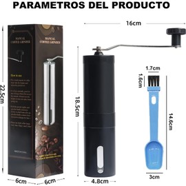 Molino de Cafe, Molino de Cafe Manual Acero Inoxidable (Negro) Moledor de Cafe o Especias con Cuchilla de Cerámica, Coffee Grinder Ajustable, Molinillo de Café Manual Portátil