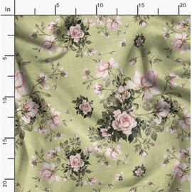 Soimoi Beige Poly Georgette Fabric Leaves & Rose Floral Fabric Prints by Yard 42 Inch Wide