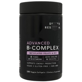 Sports_Researchs Advanced B-Complex (180 Count.) Full Spectrum B Vitamins with Methylated Folate & B12 - Vegan, Gluten Free, Non-GMO Energy Support Formula