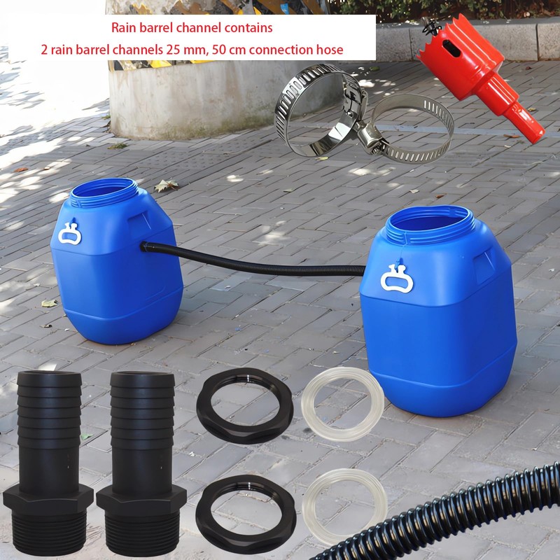 Rain Butt Connector Set, Rain Barrel Feed-Through Includes 2 Rain