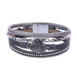 Brazaletes para Mujer, Pulseras Mujer, Pulsera Mujer con Cierre Magnético, Bohemio Pulsera de Cuero Brazalete, Regalo para Mujeres, Pulsera Inspiradora Graduacion, Regalitos Cumpleaños, 200mm(Gris)