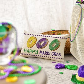 AVOIN colorlife Happy Mardi Gras Donut Throw Pillow Cover, 12 x 20 Inch Holiday Party Cushion Case Decoration for Sofa Couch