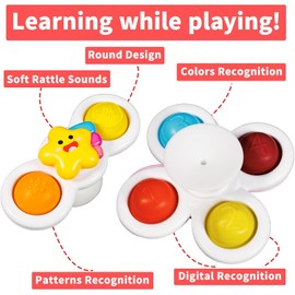 lerrbo 3 Pieces Pop Suction Cup Spinner Toy for 1 Year Old Boys Girls Novelty Spinning Tops Toddler Toy Age 1-2 Sensory Baby Bath Toy for Toddlers 1-3 6 12 18 Months Boy