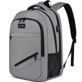Asenlin Travel Laptop Backpack for Women & Men,Water Resistant Business Slim Sturdy Laptops Backpack with USB Charging Port,Fits 17.3 Inch Notebook College School Computer Bag-Grey