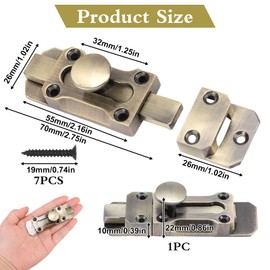 2 Pack Barrel Slide Door Bolts 3 Inch Brass Door Bolt Heavy Duty Door Locks Internal Antique Zinc Alloy Security Latch Lock with Screws for Securing Internal External Doors, Bronze Tone