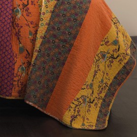 Lush Decor Lush Decor Royal Empire Reversible Cotton Quilt Set - 3 Piece Striped Bedding Set - Bold & Colorful Bohemian Patterns - Soft Cotton Feel - King, Tangerine