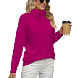 Jouica Women Casual Turtleneck Batwing Sleeve Chunky Oversized Ribbed Knit Tunic Sweaters Pullover,Rose Red,X-Large