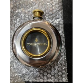 Courvoisier 5oz. Stainless Steel Window Flask And Brass Screw Top Collectable