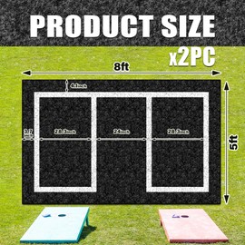 2 Packs Cornhole Mats 5 x 8 Ft Felt Prevent Slipping Cornhole Pads for Cornhole Board Pitch Pads Cornhole Board Accessories Mats on Grass Bags Clean (White Line)