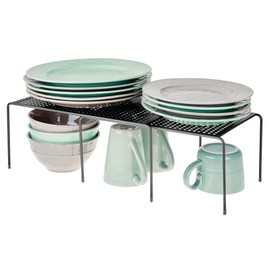 mDesign Shelf Insert for Kitchen Cupboard - Practical Metal Crockery Shelf for More Storage Space - Pull Out Cupboard Insert