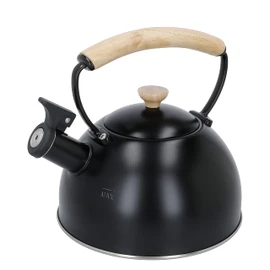 La Cafetière LCWHKETBLK Black Whistling Kettle with Wooden Handle, 1.6L, Stainless Steel, 1.6 liters