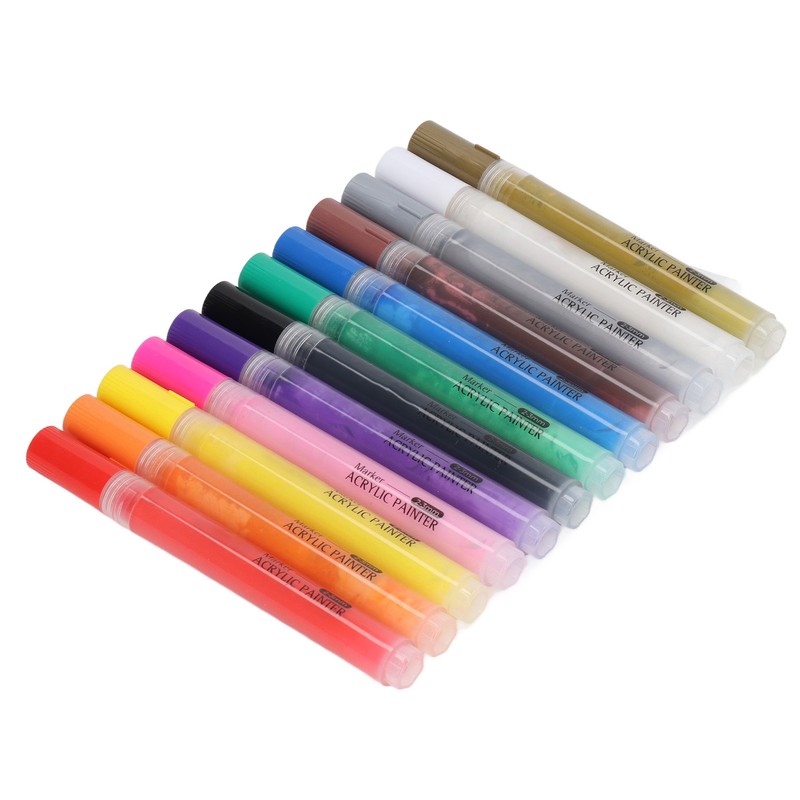 12 Pcs Acrylic Paint Markers 12 Colors 3.0mm Waterproof DIY