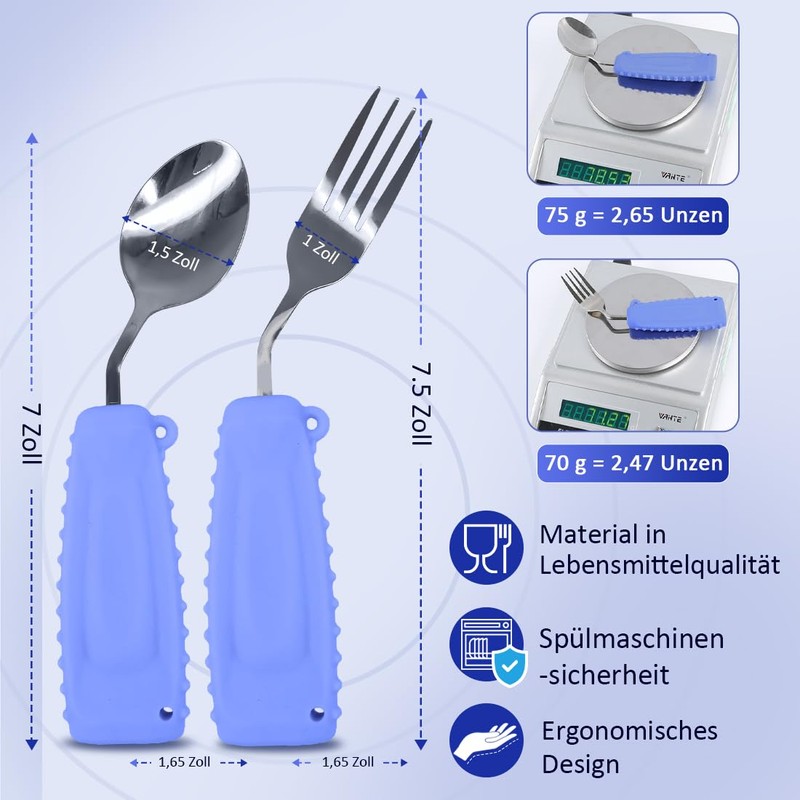 Ehucon Adaptive Weighted Silver Tableware Angle Spoon and Fork Set