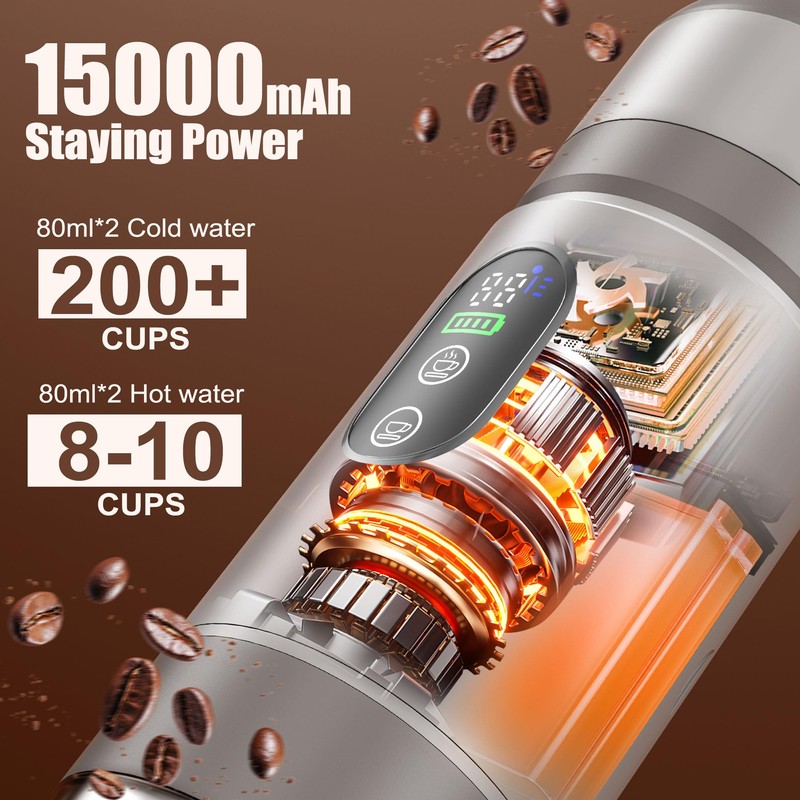 Ceshu Portable Coffee Machine w/ 2 Rechargeable Batteries, 8 Cups,