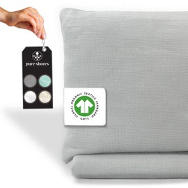 pure shores - Muslin Bed Linen Pillow 80 x 40 cm | Pillowcase 100% Cotton with GOTS | Zip | Light Grey