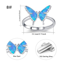 CRWENG Butterfly Ring for Women 925 Sterling Silver Butterfly with Opal/Turquoise Ring Exquisite and Cute Butterfly Jewellery for Sisters Good Friends Girlfriend (Blue Opal)