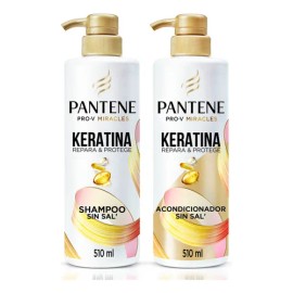 Kit Shampoo Sin Sal y Acondicionador Pantene Pro-V Miracles Keratina Repara y Protege 1020mL