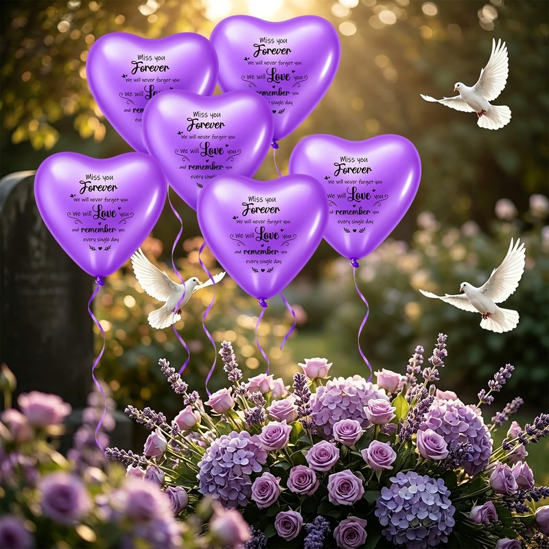XLSXEXCL 60 Pcs Memorial Balloons 10 Inch Heart Shape Latex