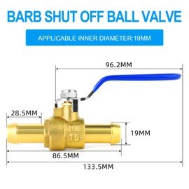 ERGAOBOY 2 Pieces 2 Way Straight Barb Shut-off Ball Valve, 19 mm Hose Barb Switch Brass Ball Valve with 4 Clips